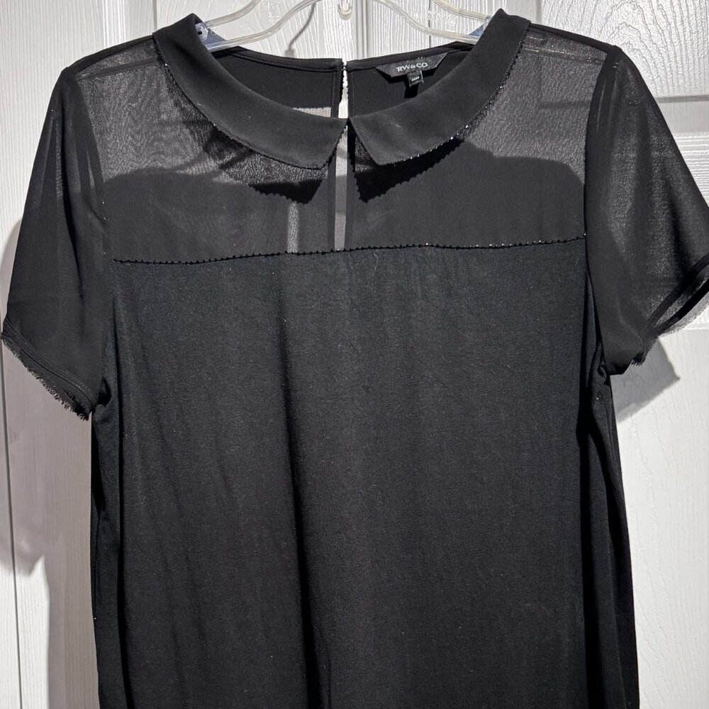 #149 Women's RW&Co Sheer & Sequinned Blouse, Black, Size Medium